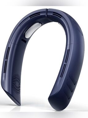 OLV Neck Fan 6000mAh 4 Turbine 360° Cooling 3 Speed Foldable Portable Blue USB